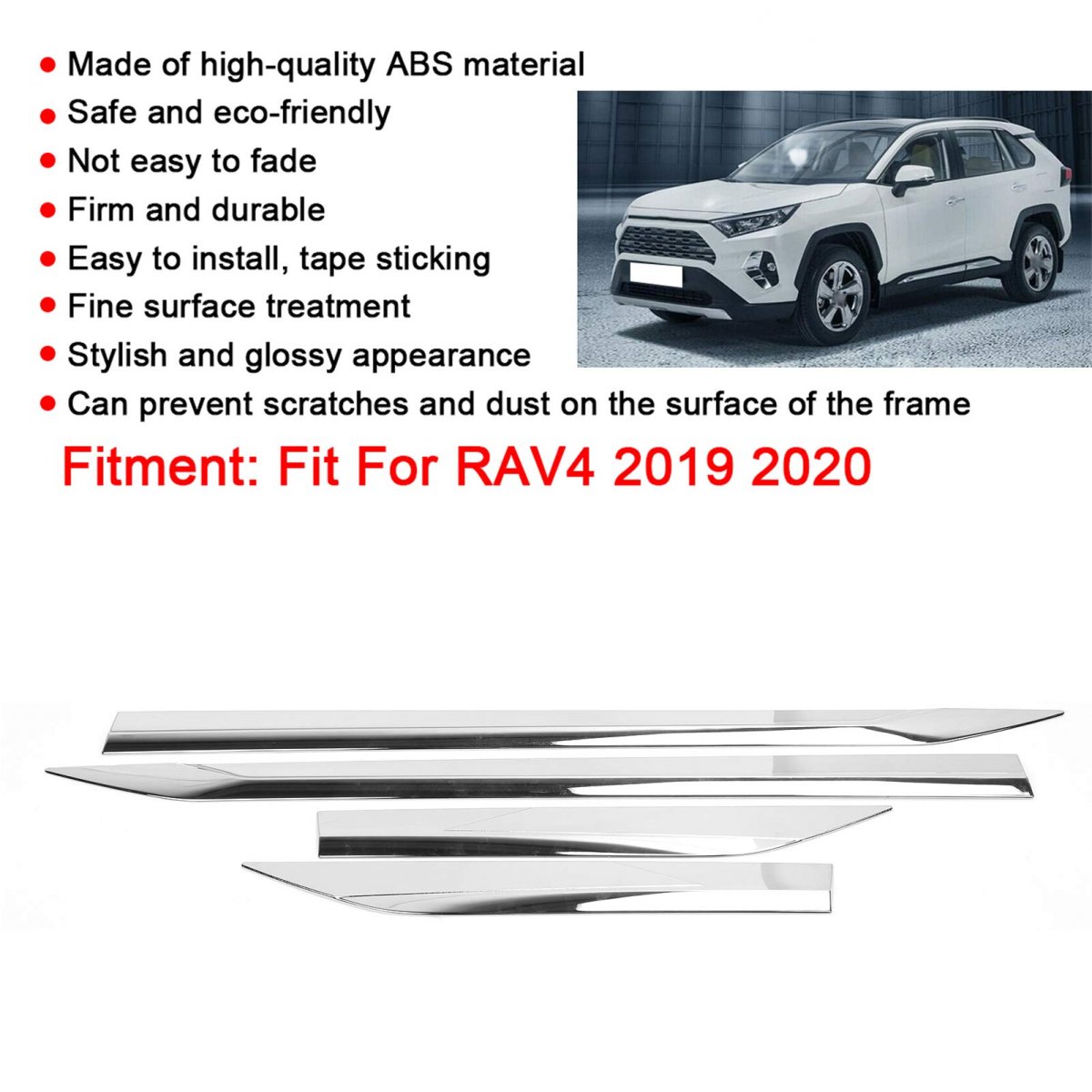 Fydun Body Side Molding Cover Trim 4pcs Abs Chrome Plated Car Accessory Replacement For Rav4 2019 2020