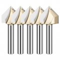 5 Piece Cnc Engraving Bits 90 Degrees V Groove Router 1 4 In Shank 2 Flute Carbide Bit Woodworking Tool For Plywood And 