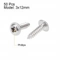 Uxcell 3x12mm Self Tapping Screws Phillips Pan Head With Washer Screw 304 Stainless Steel Fasteners Bolts 50pcs