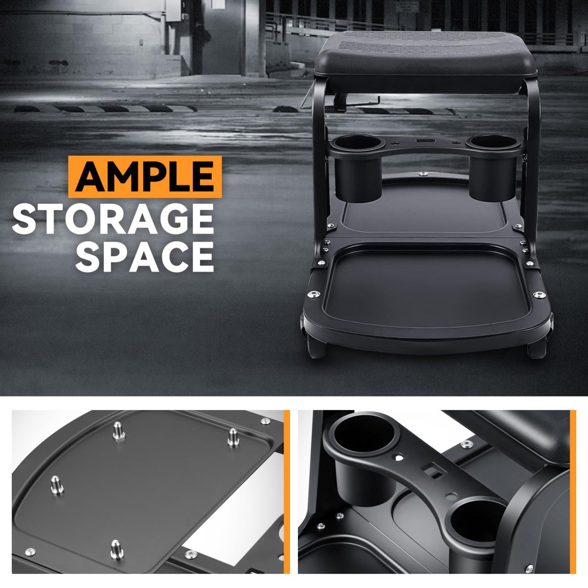 Rolling Creeper Seat Mechanic Roller Stool With Tool Tray 300 Lbs Capacity Padded And Swivel Casters For Garage Workshop Studio