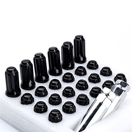 Circuit Performance 14x1.5 Black Closed End 6 Spline Security Acorn Lug Nuts Cone Seat Forged Steel 32 Pieces + Tool