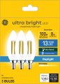 Ge Ultra Bright Led Light Bulbs 100 Watt Daylight B12 Decorative Small Base 3 Pack