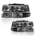 Headlights Assembly For Chevy Silverado 1500 2500 1999 2000 2001 2002 Tahoe Suburban 2006 Clear Lens Black Housing Amber 