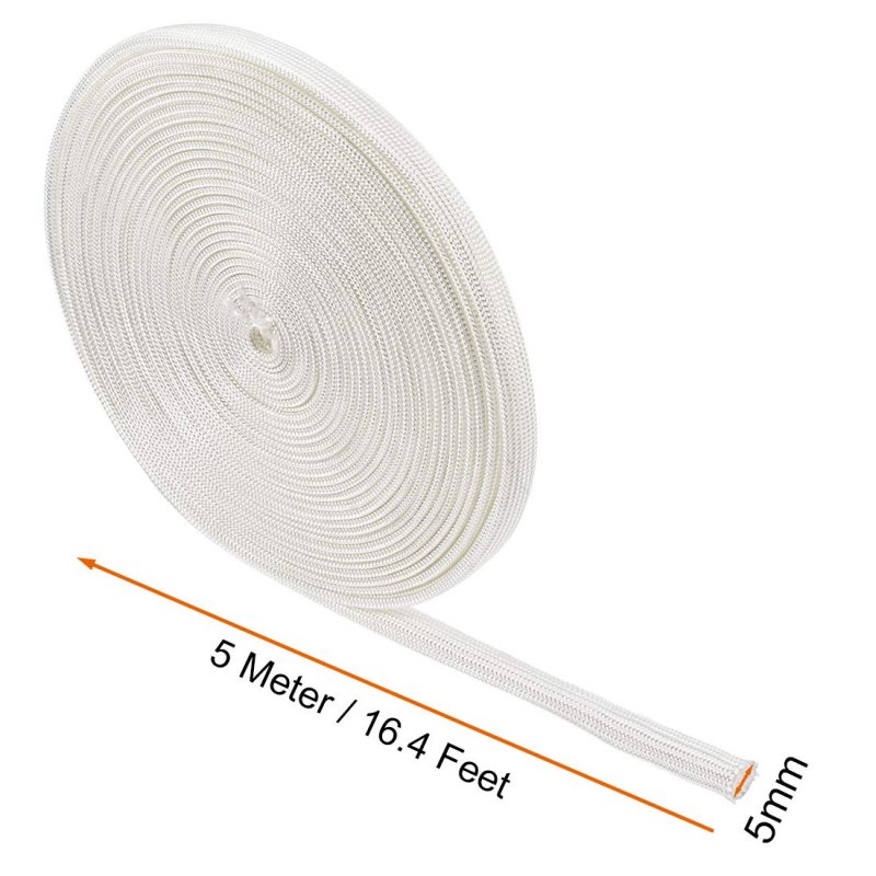 Insulation Braid Sleeving 16 4ft-5mm High Temp Fiberglass Sleeve White