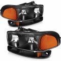 Ocpty Headlight Assembly Pair Replacement For Gmc Sierra 3500 2001-2006 For Yukon 2000-2006 Xl 1500 2500 Black Housing Amber