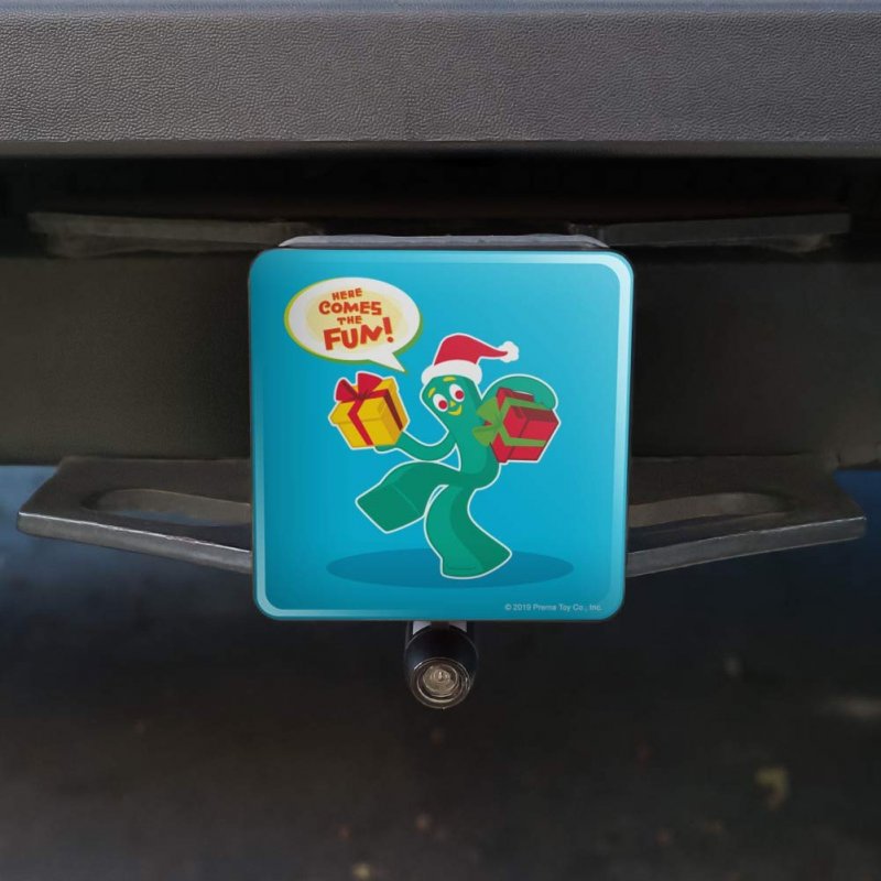 Gumby In Santa Hat With Gifts Here Comes The Fun Tow Trailer Hitch Cover Plug Insert