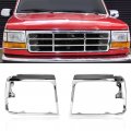 G-plus Grille Headlight Door Bezel Chrome Set Pair Compatible With 1992-1996 Bronco 1992-1997 Ford F150 F250 F350 Headlamp Trim