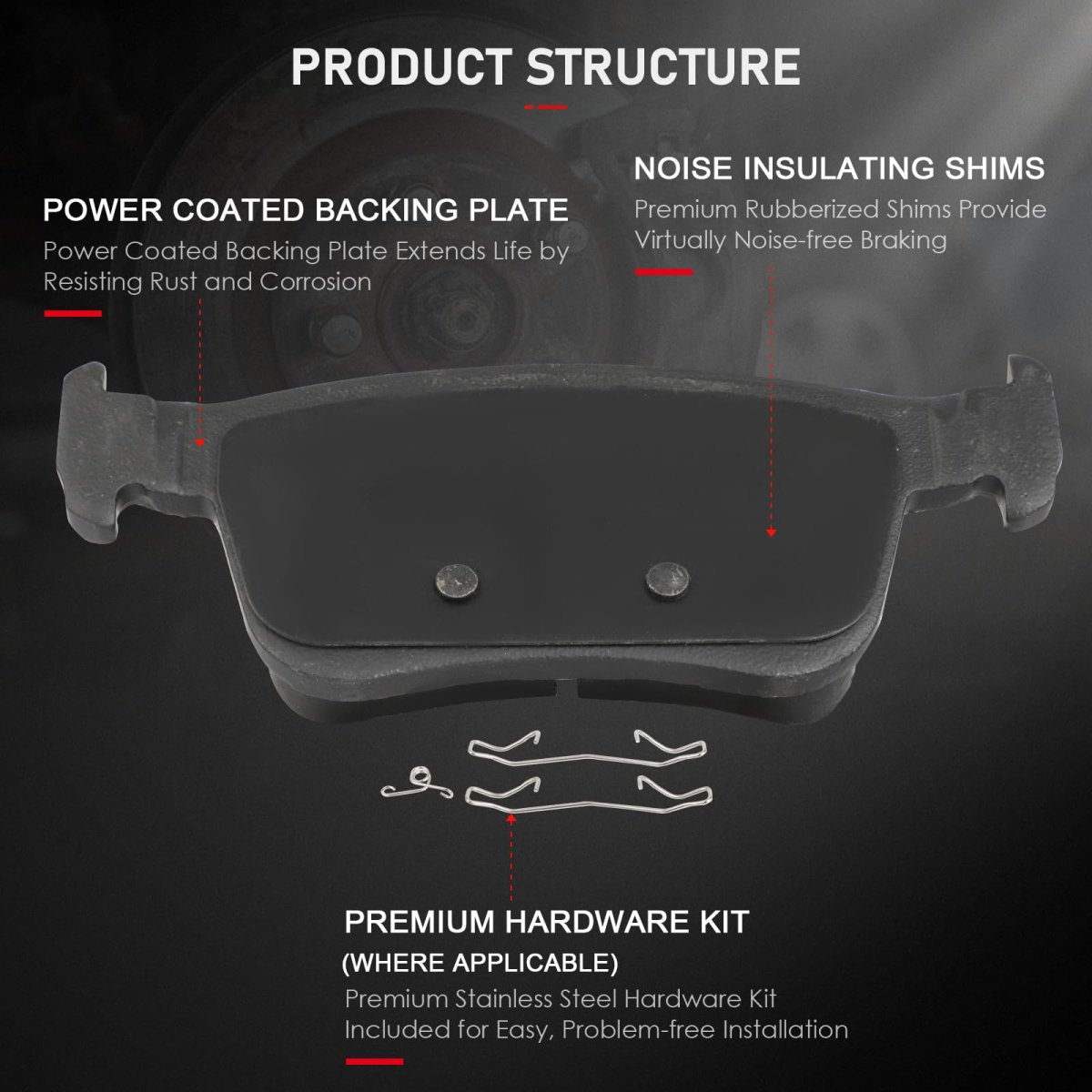 D1878 Rear Ceramic Disc Brake Pad Set With Hardware For Honda Civic 2016 To 2025 And Acura Rdx 2019