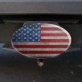 Rustic American Flag Wood Grain Design Oval Tow Trailer Hitch Cover Plug Insert