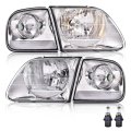 Headlight Assembly Headlamp For 1998-2003 Ford F150 2004 Heritage Fit 1997-2002 Expedition 1998-1999 F250 Clear Lens Chrome 