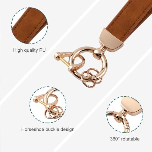 Kewucn Genuine Leather Car Keychain Universal Heavy Duty Metal Auto Key Fob Holder With Anti Lost D-ring For Men Women I