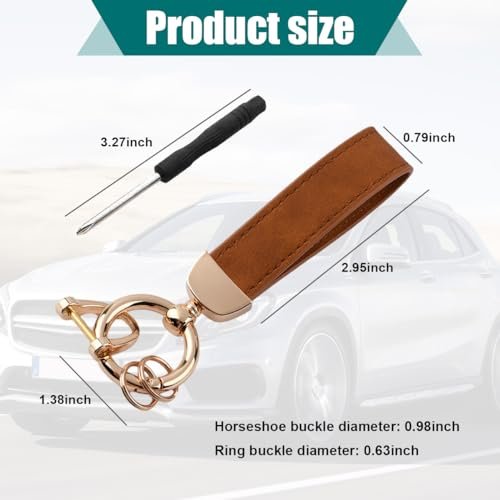 Kewucn Genuine Leather Car Keychain Universal Heavy Duty Metal Auto Key Fob Holder With Anti Lost D-ring For Men Women I
