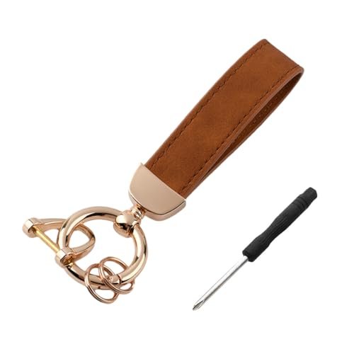 Kewucn Genuine Leather Car Keychain Universal Heavy Duty Metal Auto Key Fob Holder With Anti Lost D-ring For Men Women I