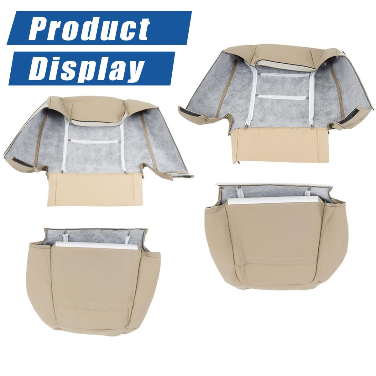 4 Pcs Tan Artificial Leather Seat Cover Front Driver And Passenger Side Bottom Top Lean Back Replacement For Chevy Tahoe