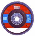 Weiler Vortec Pro 7 8 Arbor 4-1 2 Diameter 60 Grit Zirconium Aluminum Backing Angled Abrasive Flap Disc 