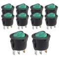 Baomain Rocker Switch Spst On Off 3 Pins Green Light Round Ac 250v 6a 125v 10a 10 Pack