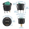 Baomain Rocker Switch Spst On Off 3 Pins Green Light Round Ac 250v 6a 125v 10a 10 Pack