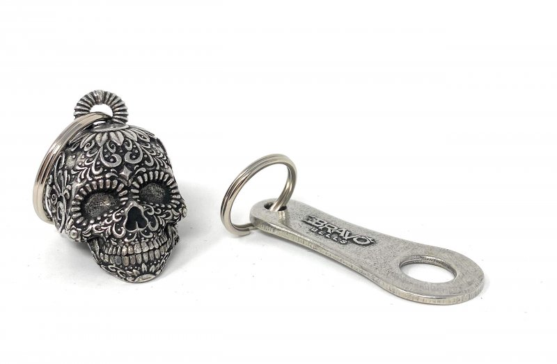Bravo Bells 3-d Sugar Skull Biker With Hanger Motorcycle Bell Accessory Or Key Chain For Luck