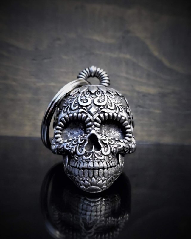 Bravo Bells 3-d Sugar Skull Biker With Hanger Motorcycle Bell Accessory Or Key Chain For Luck