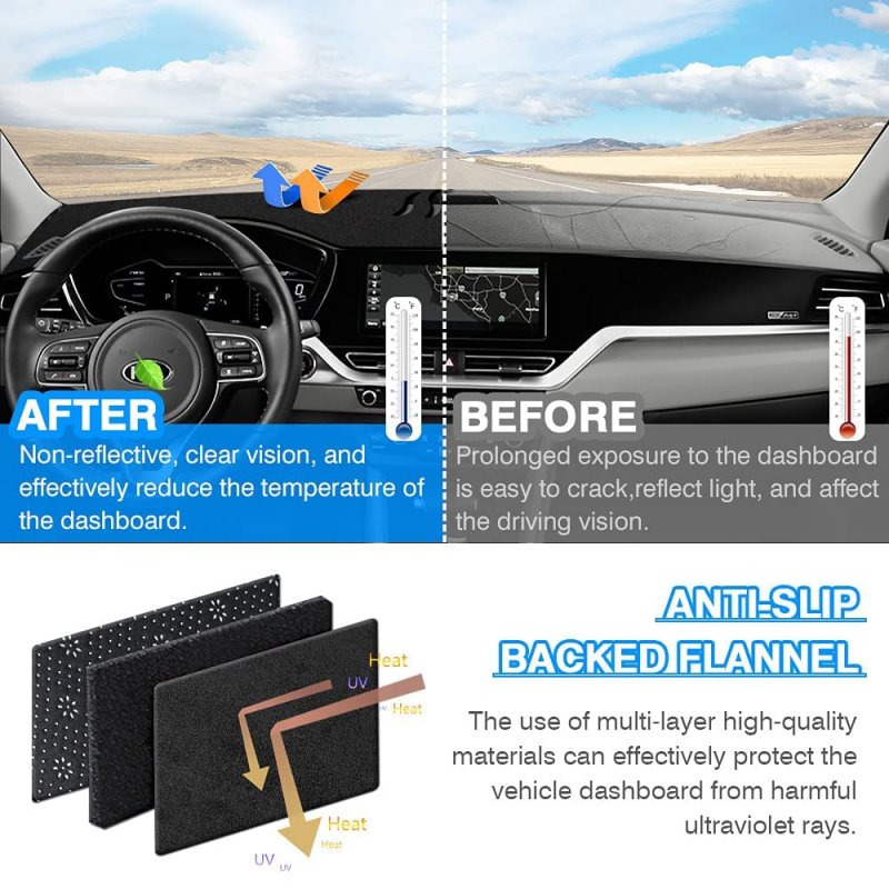 Cartist For Suede Dash Cover 2017 2018 2019 2020 2021 2022 Kia Niroboard Mat Non-slip Dash Pad Carpet Odorless Sunshade Glare