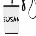 Diythinker Special Handwriting English Name Susan Phone Wallet Purse Hanging Mobile Pouch Black Pocket