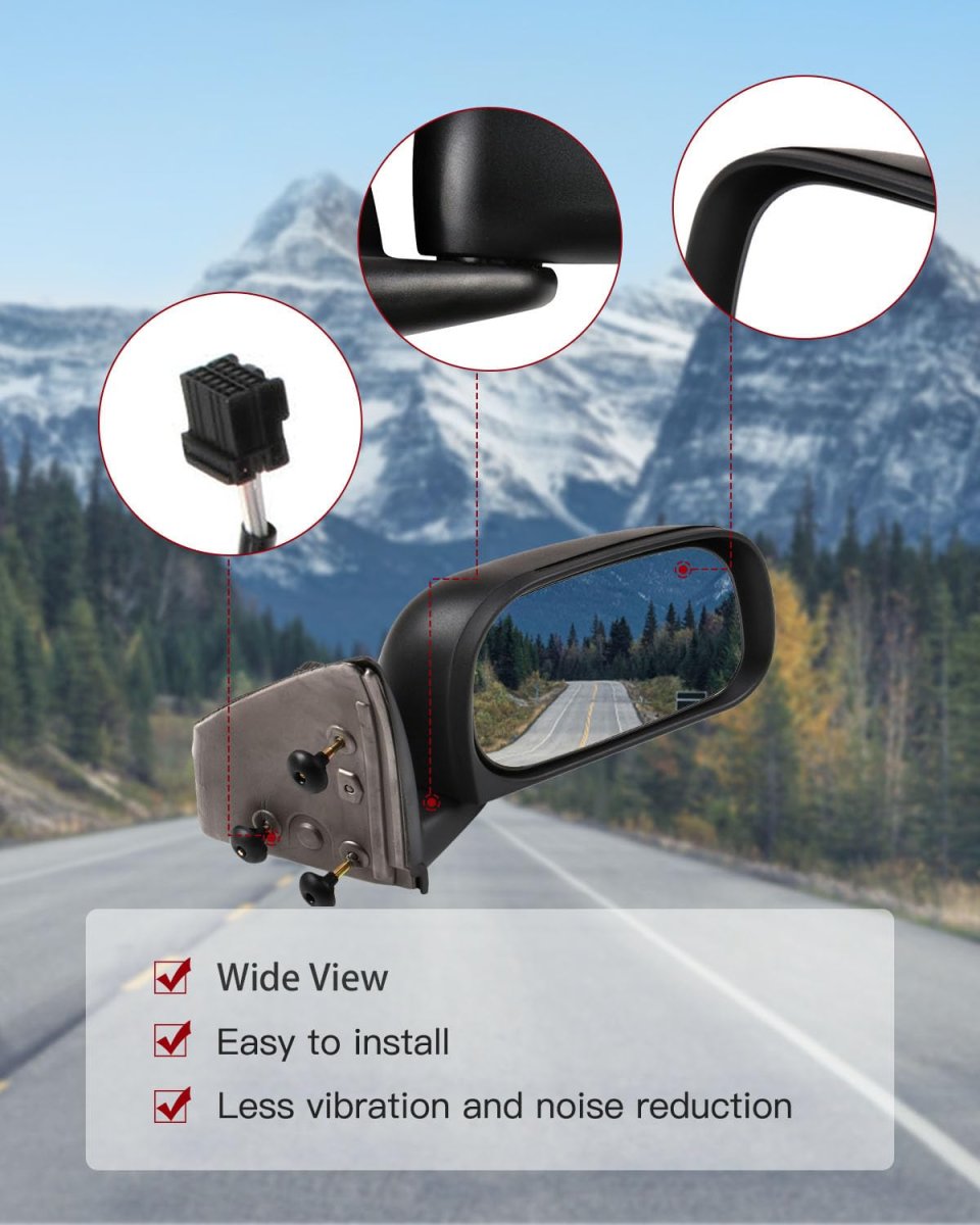 Right Side Mirror For 2004 2009 Dodge Durango Power Adjustment Manual Folding Heated Black Convex Lens Passenger