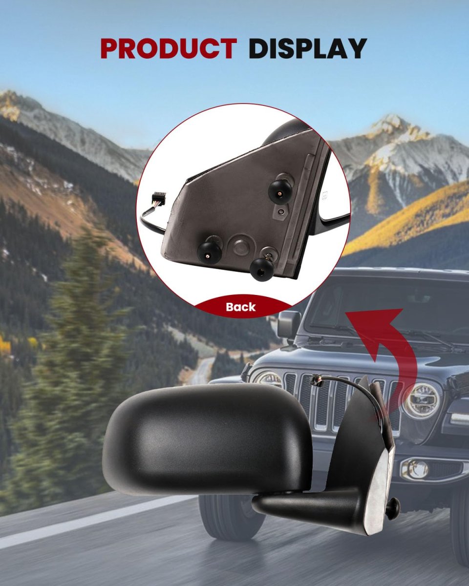 Right Side Mirror For 2004 2009 Dodge Durango Power Adjustment Manual Folding Heated Black Convex Lens Passenger