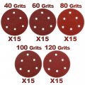 Hifrom 75pcs 5 Inch Sanding Discs 6-hole Dustless Hook-and-loop 40 60 80 100 120 Grit Sandpaper Assortment For Random Orbital