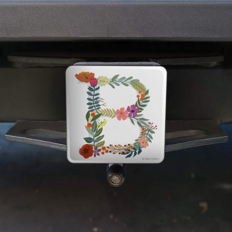 Letter B Floral Monogram Initial Tow Trailer Hitch Cover Plug Insert