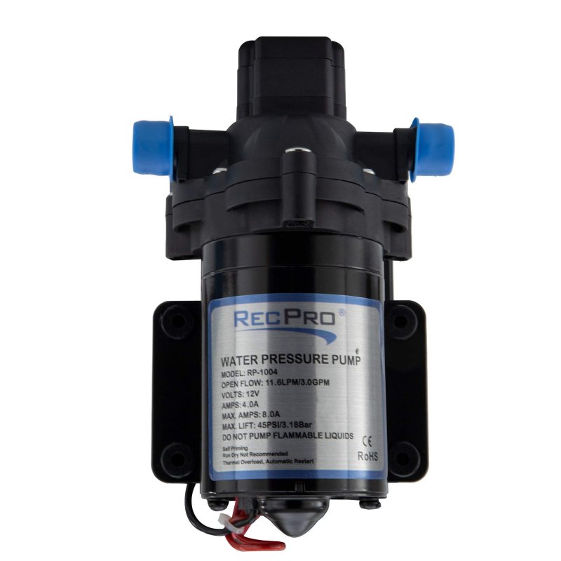 Recpro Rv Water Pump 12v Electric 3 Chamber With Pressure Switch 45 Psi Max Draw 8 0amp Gpm Lpm 0 11 6 Self Priming With