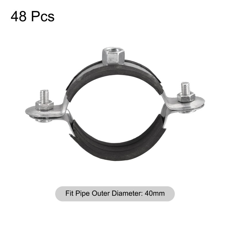 40mm Rigid Pipe Strap Clamps Carbon Steel Bracket Tube Clips M6 Nut Size For Water 48 Pcs
