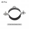 40mm Rigid Pipe Strap Clamps Carbon Steel Bracket Tube Clips M6 Nut Size For Water 48 Pcs