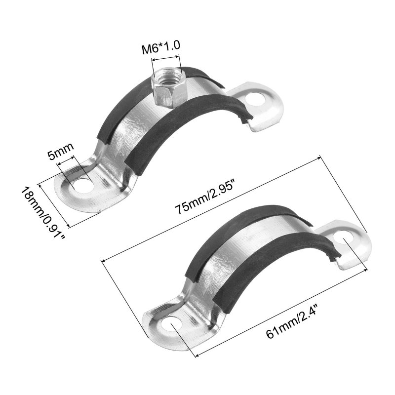 40mm Rigid Pipe Strap Clamps Carbon Steel Bracket Tube Clips M6 Nut Size For Water 48 Pcs