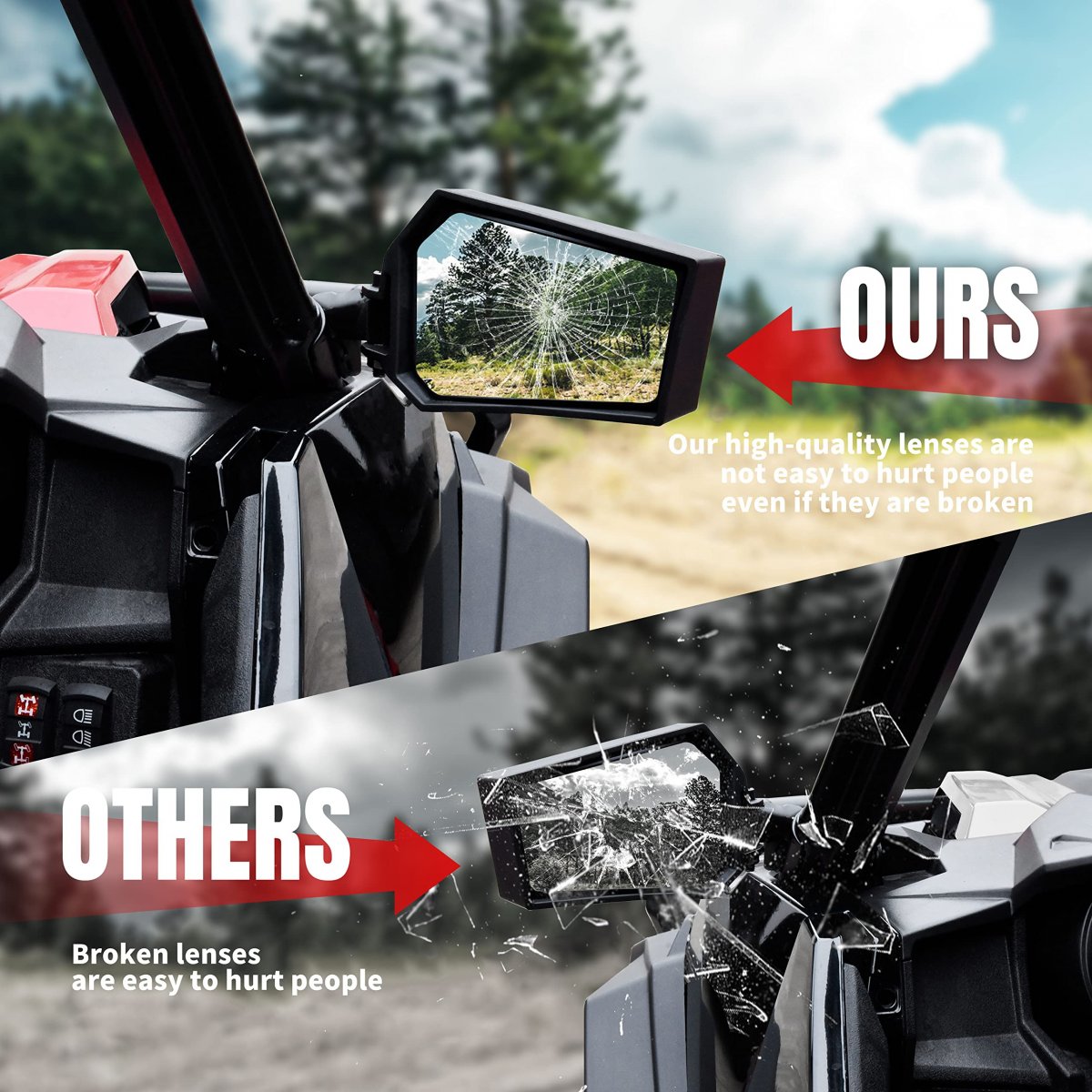 Folding Side View Mirrors For Polaris General 1000 Xp And 4 2016 To 2026 Matte Black Shatterproof Tempered Glass One Pair