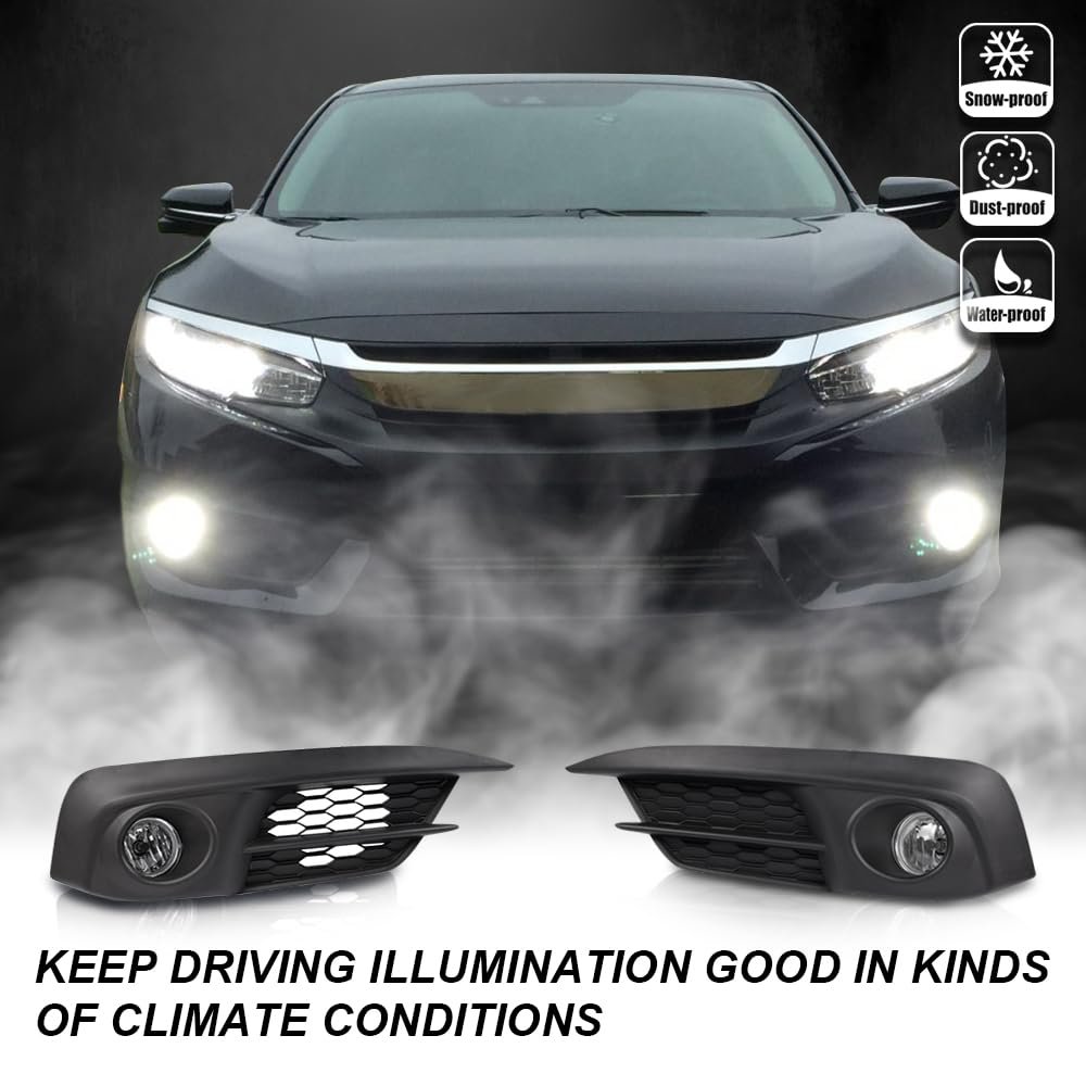 Front Bumper Fog Lights For Honda Civic 2 And 4dr Models 2016 2017 Clear Lamps With Switch Bulbs Not Touring Sens