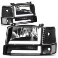 Dna Motoring Pair Of Dual Led Running Light Bar Headlights For 92-96 F150 F250 F350 Bronco Black Clear Hl-lb-f15092-6p-bk-cl1 