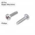 Uxcell M4x14mm Machine Screws Pan Phillips Cross Head Screw 304 Stainless Steel Fasteners Bolts 20pcs