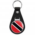 Trinidad And Tobago Round World Flag Keychain Black Premium Leather Chain With Key Ring 