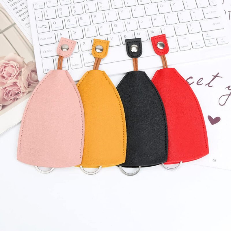 Auceli Car Key Case 2pcs Pull-out Pouch Sleevechain Bags With Rope Snap-fastener Pu Leather Key Holder Hook