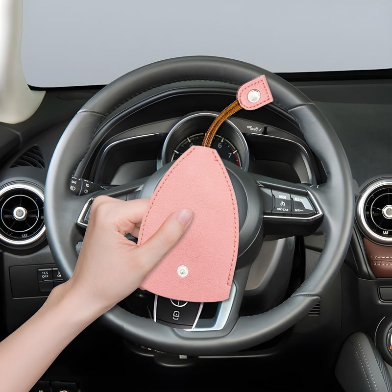 Auceli Car Key Case 2pcs Pull-out Pouch Sleevechain Bags With Rope Snap-fastener Pu Leather Key Holder Hook