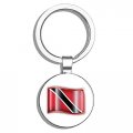 Trinidad And Tobago Waving Flag Keychain Round Stainless Steel Metal Key Ring Double Sided Glossy Resin Design 1 In Silver 