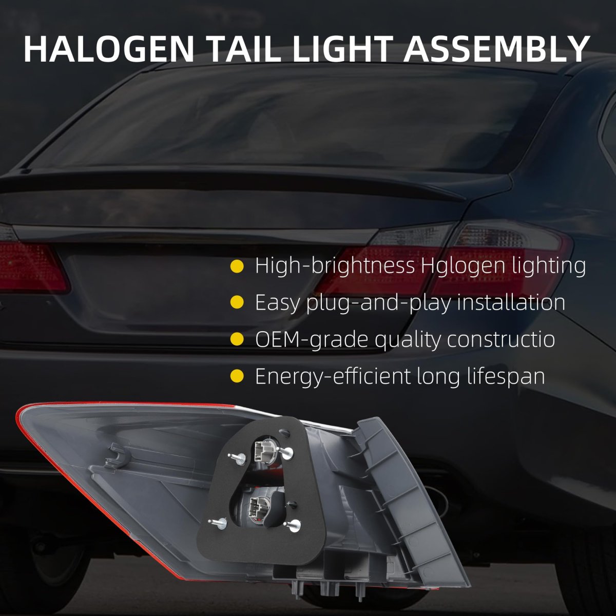 Halogen Tail Light Assembly For 2013 2014 2015 Honda Accord Sedan Ex Lx Sport Rear Lamp Taillight Right Passenger Side Replace