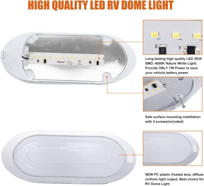 12v Led Rv Pancake Light 2 Color Convertible Interior Ceiling Dome With Switch For Motorhomes Camper Caravan Trailer Boat