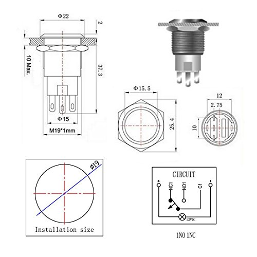 Werfamily 19mm Waterproof Stainless Steel Metal Flat Top Latching Push Button Switch 1no 1nc 250v 5a