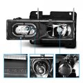 Amerilite Crystal Halogen Car Headlights Led Halo Set For Chevy Fullsize Passenger And Driver Side Vehicle Light Assembly Black
