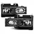 Amerilite Crystal Halogen Car Headlights Led Halo Set For Chevy Fullsize Passenger And Driver Side Vehicle Light Assembly Black