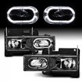 Amerilite Crystal Halogen Car Headlights Led Halo Set For Chevy Fullsize Passenger And Driver Side Vehicle Light Assembly Black