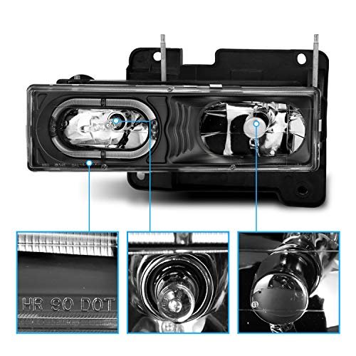 Amerilite Crystal Halogen Car Headlights Led Halo Set For Chevy Fullsize Passenger And Driver Side Vehicle Light Assembly Black