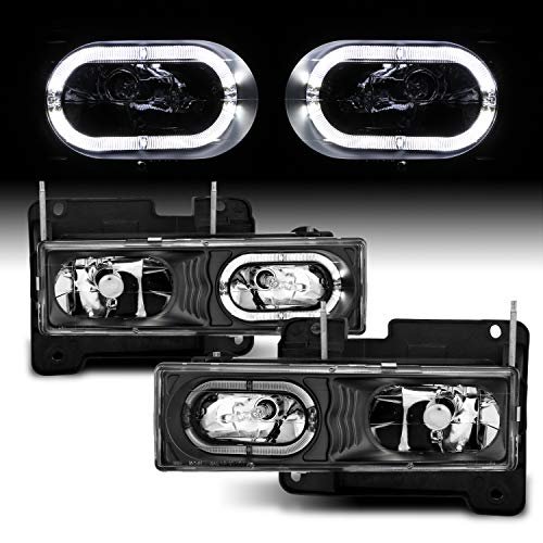 Amerilite Crystal Halogen Car Headlights Led Halo Set For Chevy Fullsize Passenger And Driver Side Vehicle Light Assembly Black
