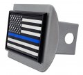 Police Flag Black On Brushed Hitch Cover